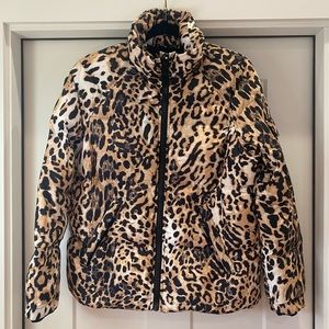 NEW! EXPRESS Puffer Jacket Women Leopard Print Lined Winter Coat Size Medium